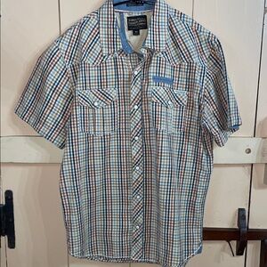 Los Angeles Third & Army Clothing Men's Plaid Button Down Shirt, pearl snaps, M